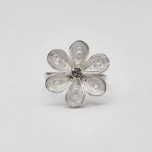 Filigree Flower and Zircon Ring made by ARTEMANOS