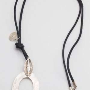 Long Black Cord Necklace with Filigree Charm made by