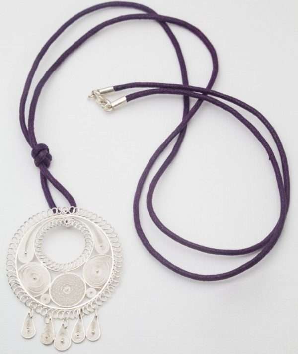 Long Black Cord Necklace with Filigree Charm made by